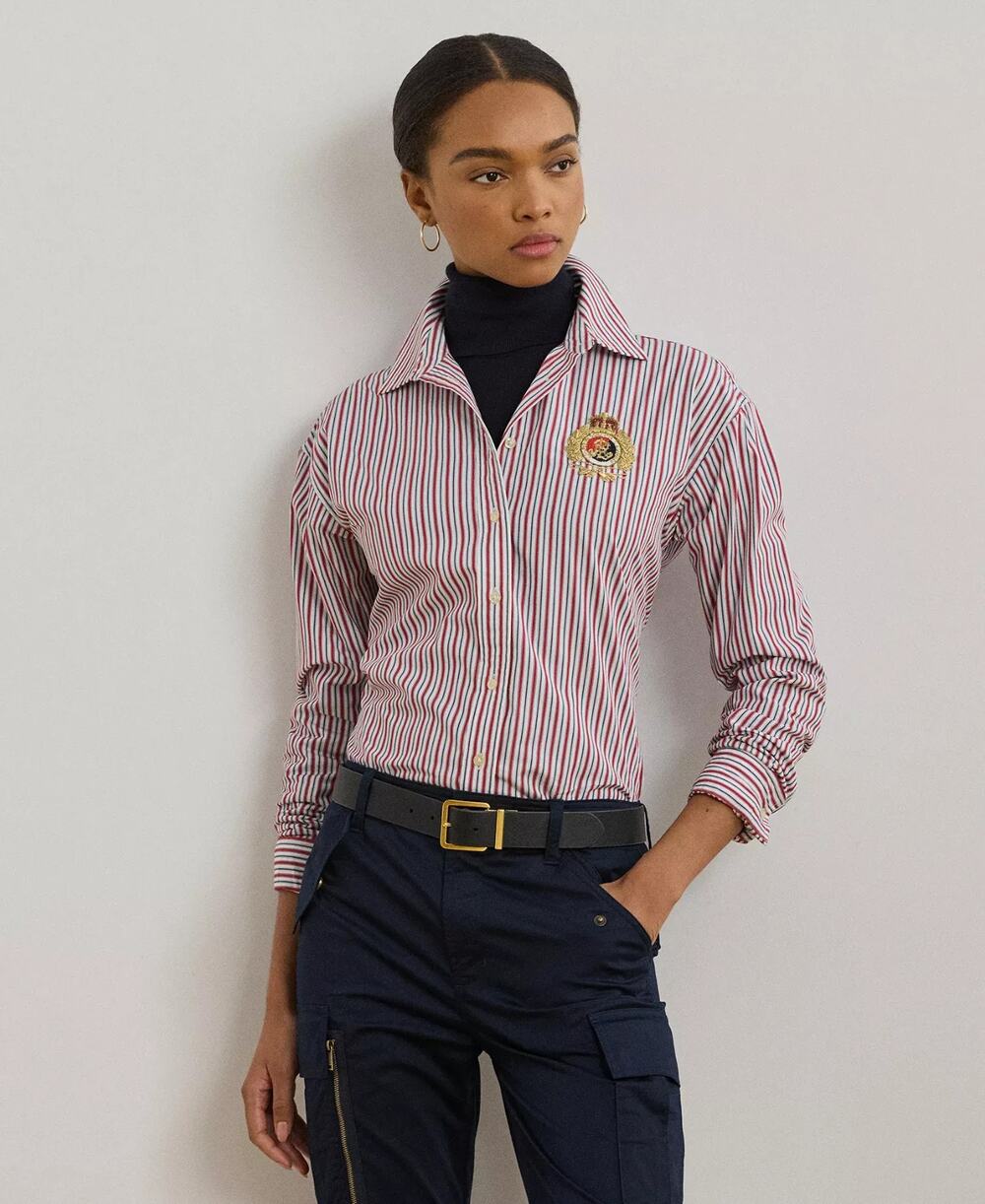 Lauren Ralph Lauren Women's Relaxed-Fit Striped Broadcloth Shirt Size M 3983